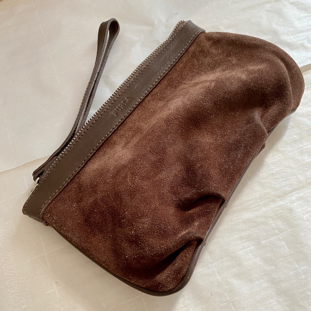 Furla suede clutch purse